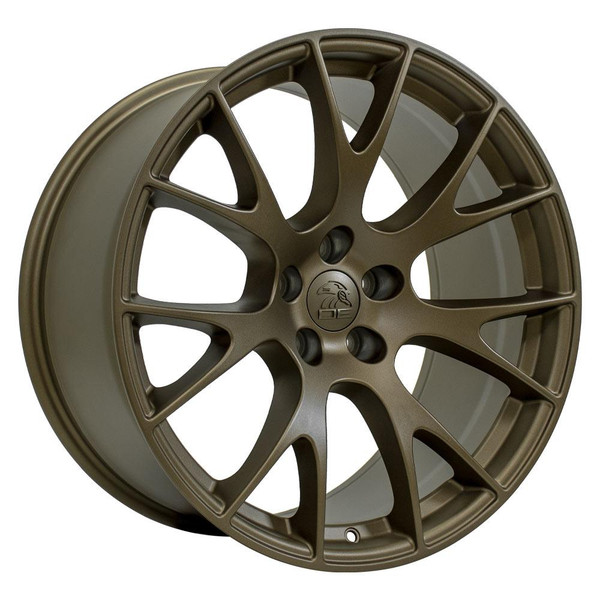 Angle view of a 20x10 replica wheel replacement DG15 for Dodge Charger SRT8 rims 9507993
