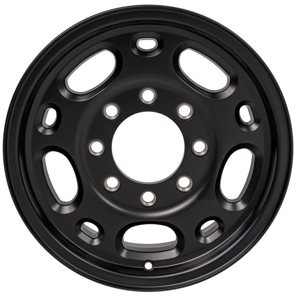 Front view of a 16x6.5 replica wheel replacement CV82 for Chevy Silverado 2500 3500 rims 9509588
