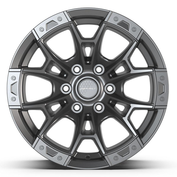 Front view of a 17x9 replica wheel replacement DF04 for Ford F-150 rims 9511459