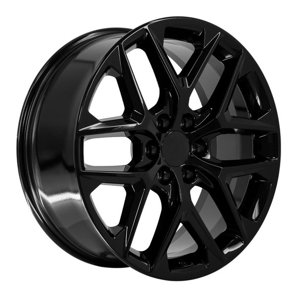 Angle view of a 22x9 Black Snowflake replica wheel replacement CV62 for GMC Sierra 1500 rims 9511617
