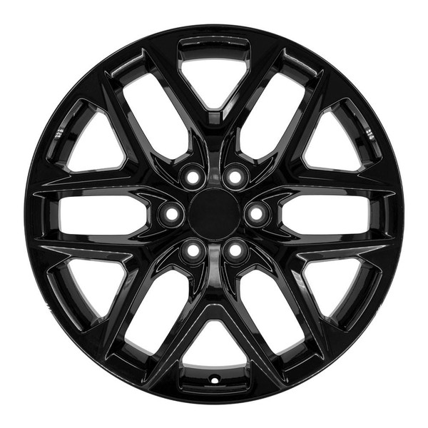 Front view of a 22x9 Black Snowflake replica wheel replacement CV62 for GMC Sierra 1500 rims 9511617
