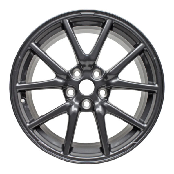 Front view of a 18x8.5-inch Gray Tesla Model 3 replica wheel replacement rim 96276 part 104422100A