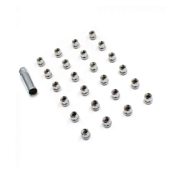 Set of 24 14x1.5 Chrome Open End Duplex Spline 7/8kit Hex for , on white background