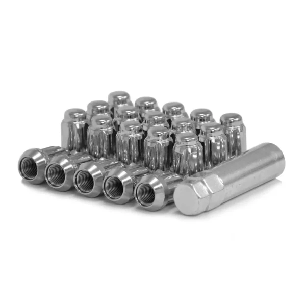 Set of 20 14x1.5 Chrome Car Spline 7/8kit Hex for Cars, on white background