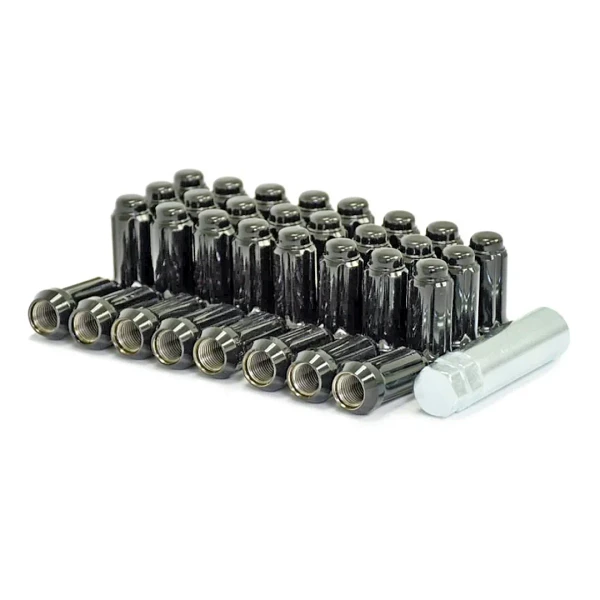Set of 32 14x1.5 Chrome Truck Spline 7/16 20mmkit Hex for Trucks, on white background