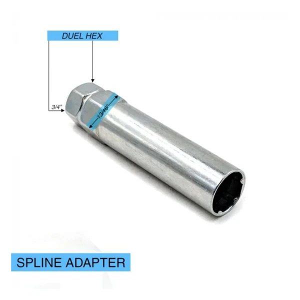 Black 1/2x20 Spline Lug nut key adptor on white background
