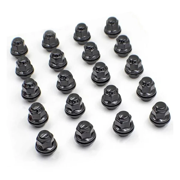 Set of 20 12x1.5 Black OEM-Style Lug Nuts 13/16kit Hex for Toyota & Lexus, on white background