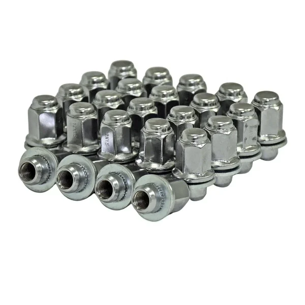 Set of 20 12x1.5 Chrome OEM-Style Lug Nuts 13/16kit Hex for Toyota Tacoma, 4Runner & GX460, on white background