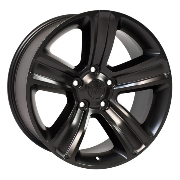 20" Angle view of a Satin Black replica wheel replacement for Dodge Ram 1500 rims 9508329