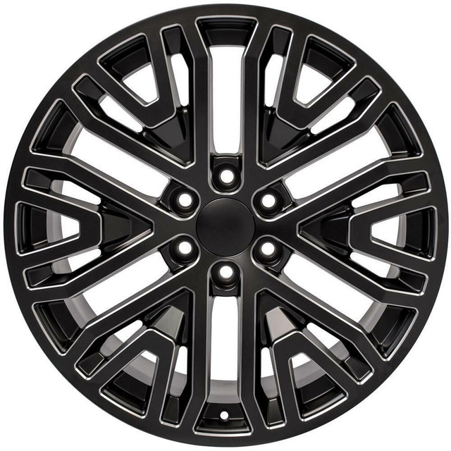 22" Chevy Silverado replica wheel front view Black rims 9508996