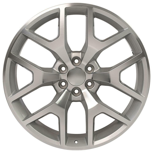 24" GMC Sierra 1500 replica wheel front view Machined Silver rims 9508384