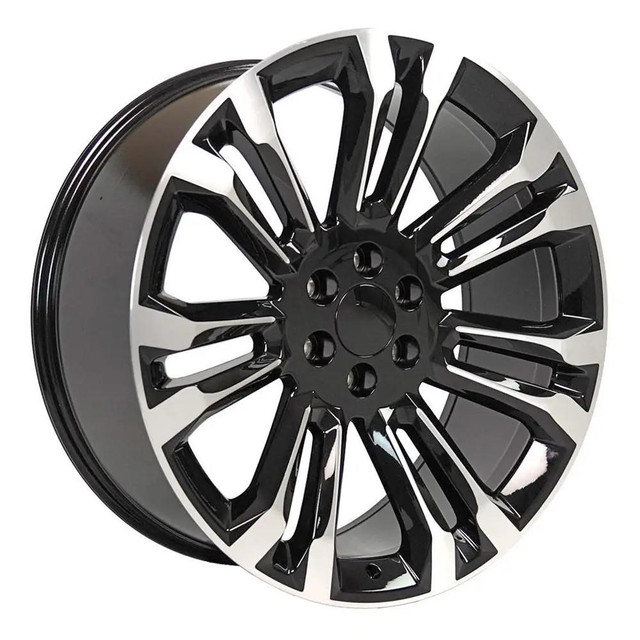 24" Cadillac Escalade replica wheel angle view Machined Black rims 9510982