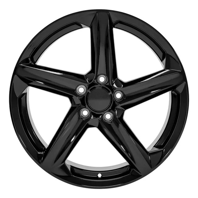 Front view of a 19x8.5 replica wheel replacement CV02D Gloss Black Chevy Corvette rims 9511107