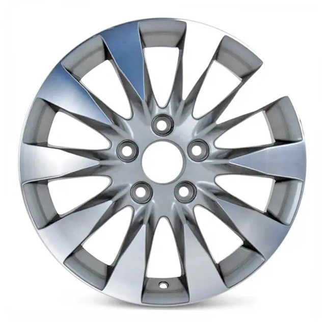 Angle view of a 16x6.5 replica wheel replacement for Honda Civic rim 42700SNAC72