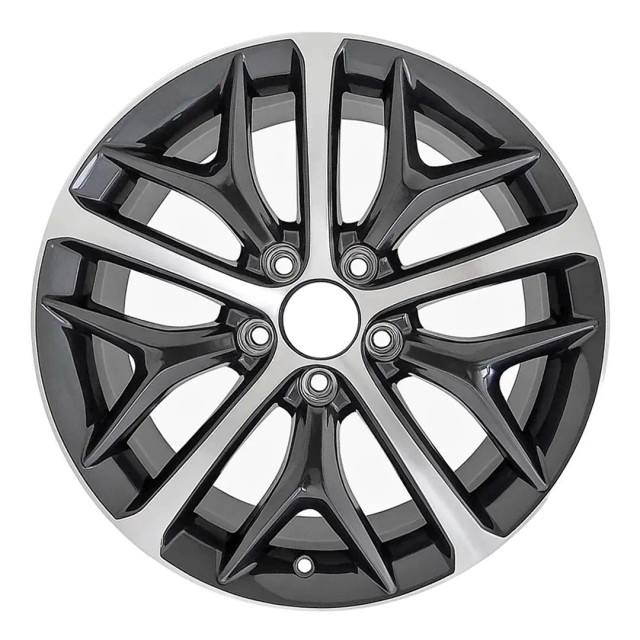 18-inch Machined Charcoal Honda Civic OEM rim 63163 front view on white background. 18-inch Machined Charcoal Honda Civic OEM rim 63163 front view on white background.