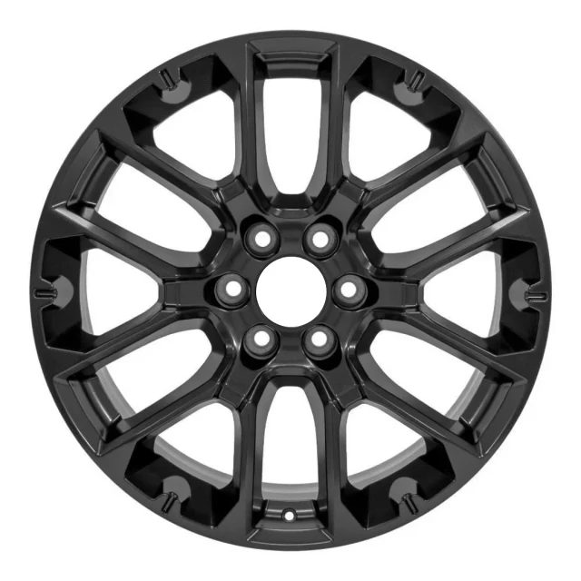 Front view of a 22x9-inch Black Chevy Silverado replica wheel replacement rim 14079 part 84802386