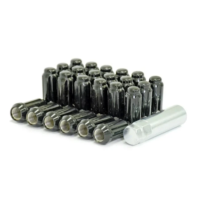 Set of 24 14x1.5 Black Truck Spline 7/16 20mmkit Hex for Trucks, on white background