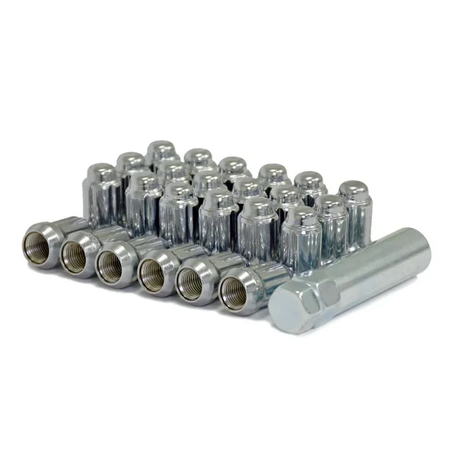 Set of 24 1/2x20 Chrome Spline kit Hex for Jeep & Cars, on white background