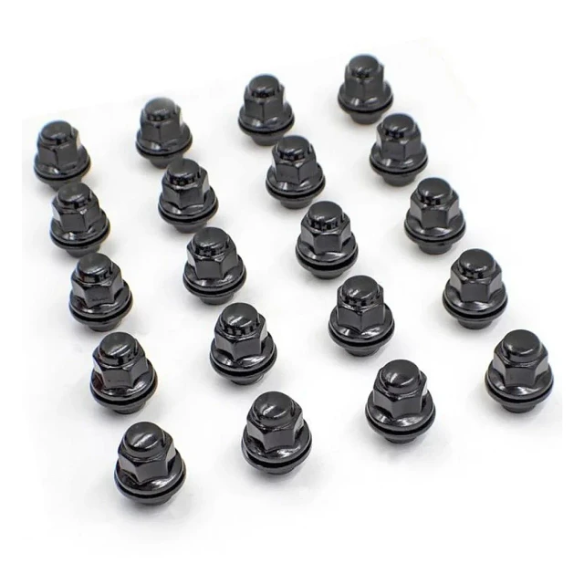 Set of 20 12x1.5 Black OEM-Style Lug Nuts 13/16kit Hex for Toyota & Lexus, on white background