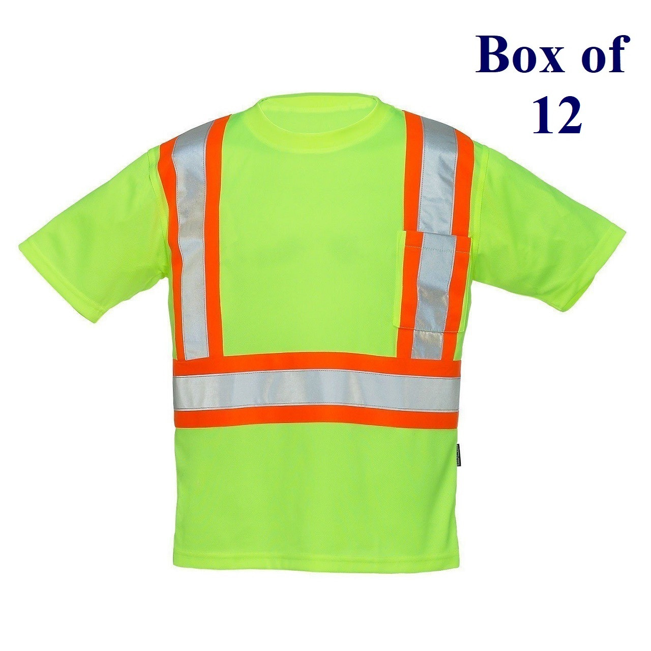 Hi Vis Crew Neck Short Sleeve Safety T-Shirt with Chest Pocket - Orange,  Lime, Dark Blue, Black - S-4X (Box of 12)