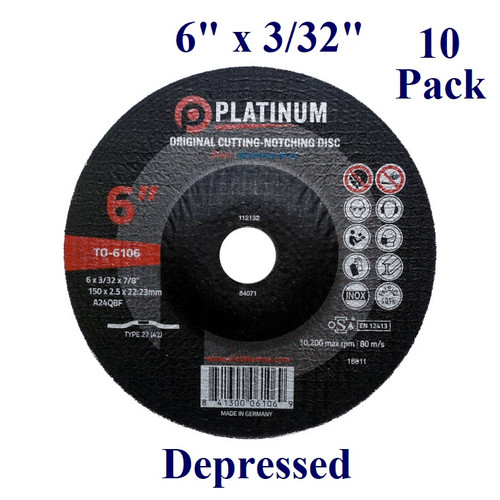 6" x 3/32" x 7/8" Cutting/Notching Disc - Steel/Stainless - Depressed (10 Pack)