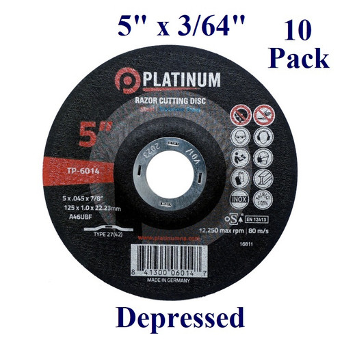 5" x 3/64" x 7/8" - Razor Cutting Disc - Steel/Stainless-  Depressed (10 Pack)