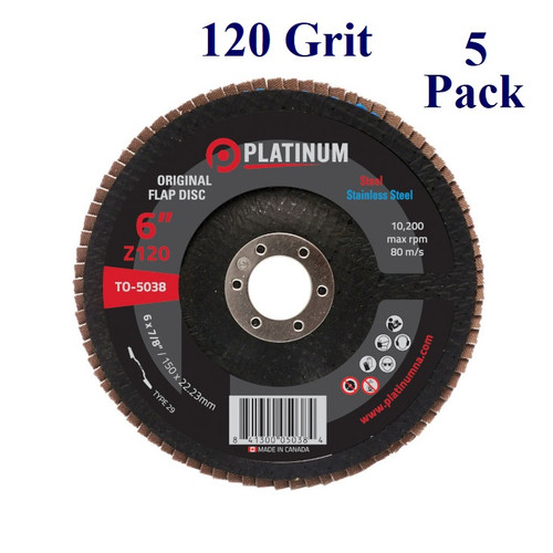 6" x 7/8" - Flap Disc - Zirconia - Grit 120 (5 Pack)