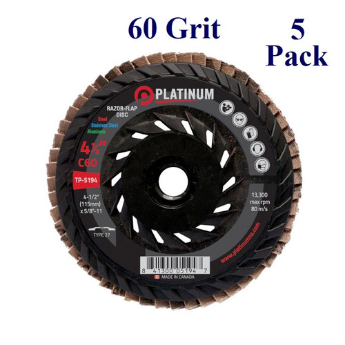 4.5" x 5/8-11 - Threaded Razor Flap Disc - Ceramic - Grit 60 (5 Pack)