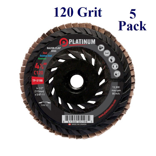 4.5" x 5/8-11 - Threaded Razor Flap Disc - Ceramic - Grit 120 (5 Pack)