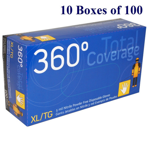 360° - 5 mil Nitrile - Blue - S-XXL  (Case: 10 x 100/box)