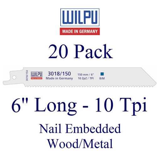 6" x 10 Tpi - Wood with Nails/Metal Blade - Bi-Metal with Cobalt  (20 Pack)