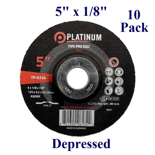 5" x 1/8" x 7/8" - Pipe-Pro Grinding Disc - Steel/Stainless -  Depressed  (10 Pack)