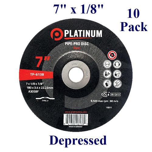 7" x 1/8" x 7/8" - Pipe-Pro Grinding Disc - Steel/Stainless -  Depressed  (10 Pack)