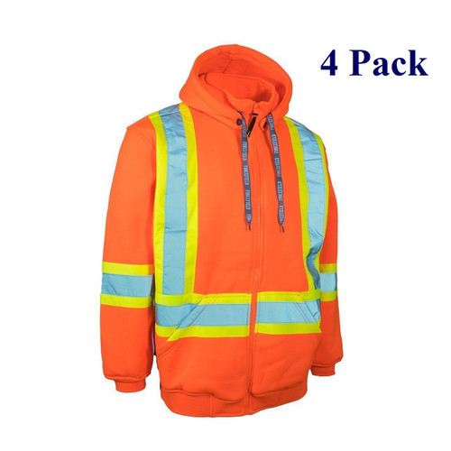 Hi Vis Safety Hoodie w/ Detachable Hood - Orange, Lime, Black - S-4XL  (4 Pack)