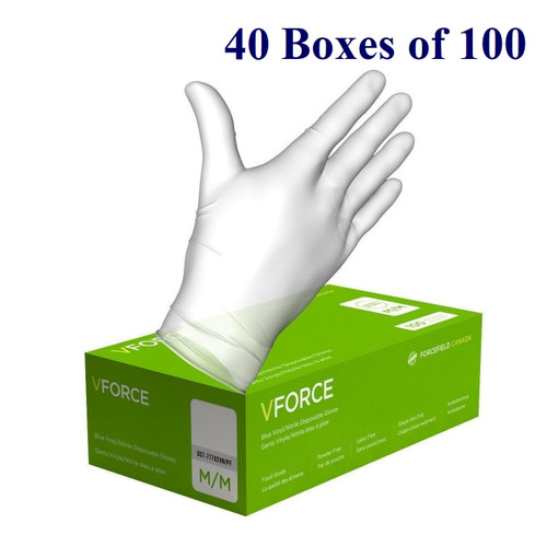 VForce Examination Gloves - 4.5 mil Vinyl - Clear - S-XL  (Case of 40 x 100/box)
