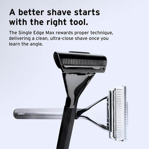 SUPPLY Single Edge Max Razor for Men – Premium Metal Single-Blade Safety Razor with Pivoting Head for Fewer Cuts and Irritation 