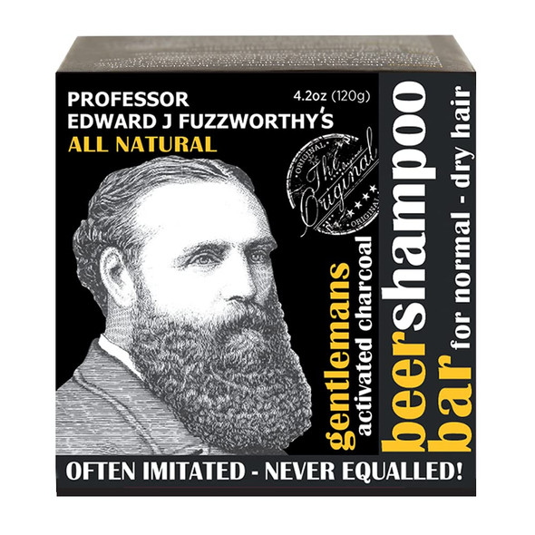 Professor Fuzzworthy's Gentlemans Activated Charcoal & Beer Hair SHAMPOO Bar for Men - All Natural for Normal, Dry, Oily Hair - 120g