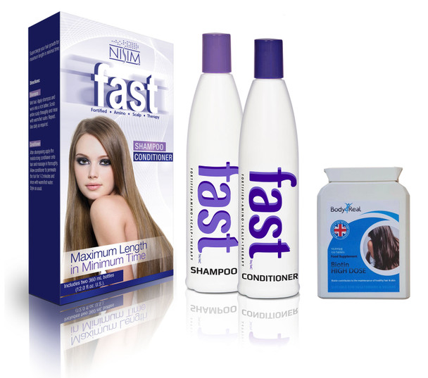 FAST Shampoo and Conditioner 300ml - NO SLS/ PARABENS + Body4Real Biotin High Dose Food Supplement