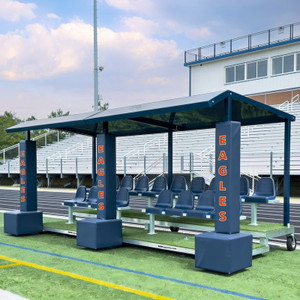 HIVE Portable Team Shelter with optional contour stadium seats and protective padding