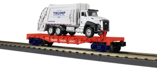 MTH Trains Donald J. Trump O Gauge RailKing Flat Car with Garbage Truck 30-76928