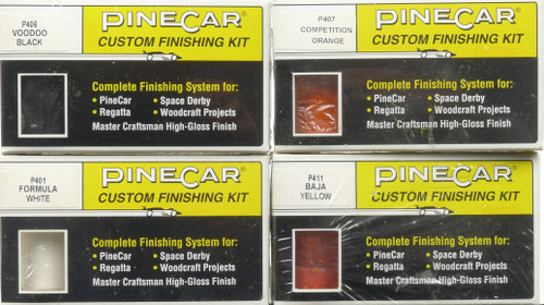 PineCar Custom Finishing Kits Voodo Black, Formula White Competition Orange, Baja Yellow