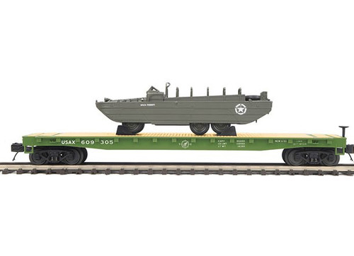 MTH Trains 20-92215C Premier US Army Flat Car With GMC DUKW 353 Road No 609309
