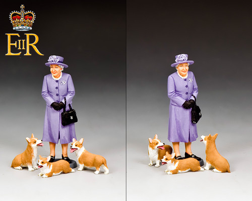 King & Country Soldiers TR014 "“The Queen & Her Corgis” (Royal Purple)"