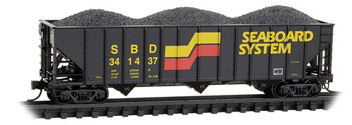 Micro-Trains N Scale 108 00 053 100-Ton 3-Bay Ribside Open Hopper Seaboard System #341437