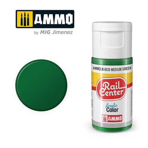 AMMO by Mig Rail Center Acrylic Color R-0035 Medium Green 15ML