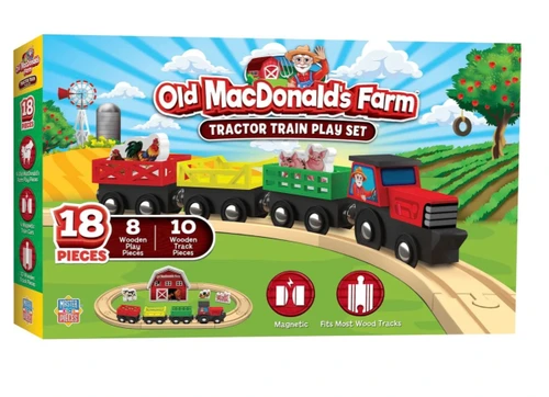 MasterPieces Old MacDonald's Farm Tractor Toy Wooden Train Play Set 18pc