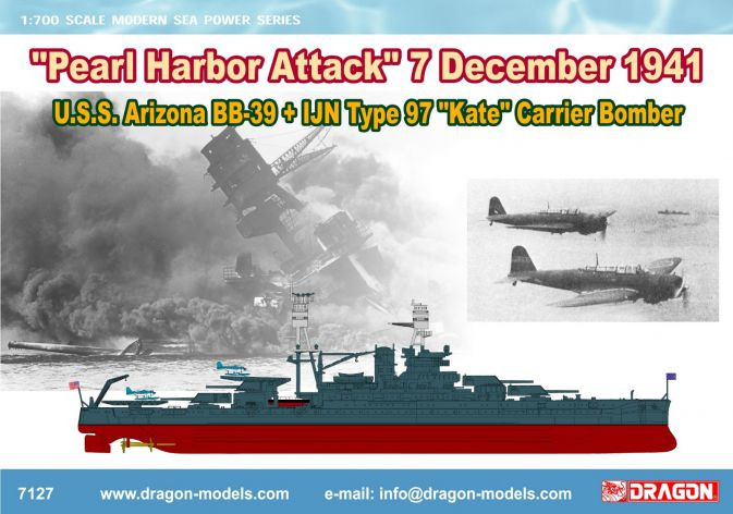 Dragon Models 7127 1/700 USS Arizona BB39 Battleship & IJN Type 97 Kate Bomber Pearl Harbor 1941