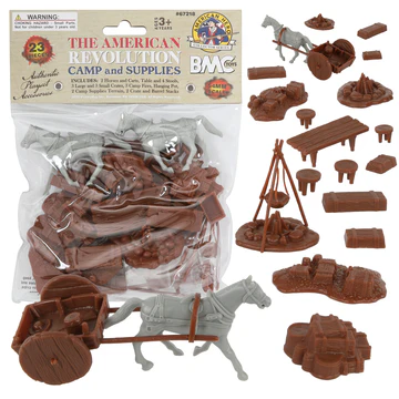 BMC-67218 Revolutionary War Camp & Supplies 23pc Plastic Soldier