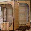 The portable indoor Convertible Radiant sauna tent interior is now 6'5" (1.98 meters) tall with an attractive, golden wood-grain exterior. Travel/storage bags included with tent purchase. 