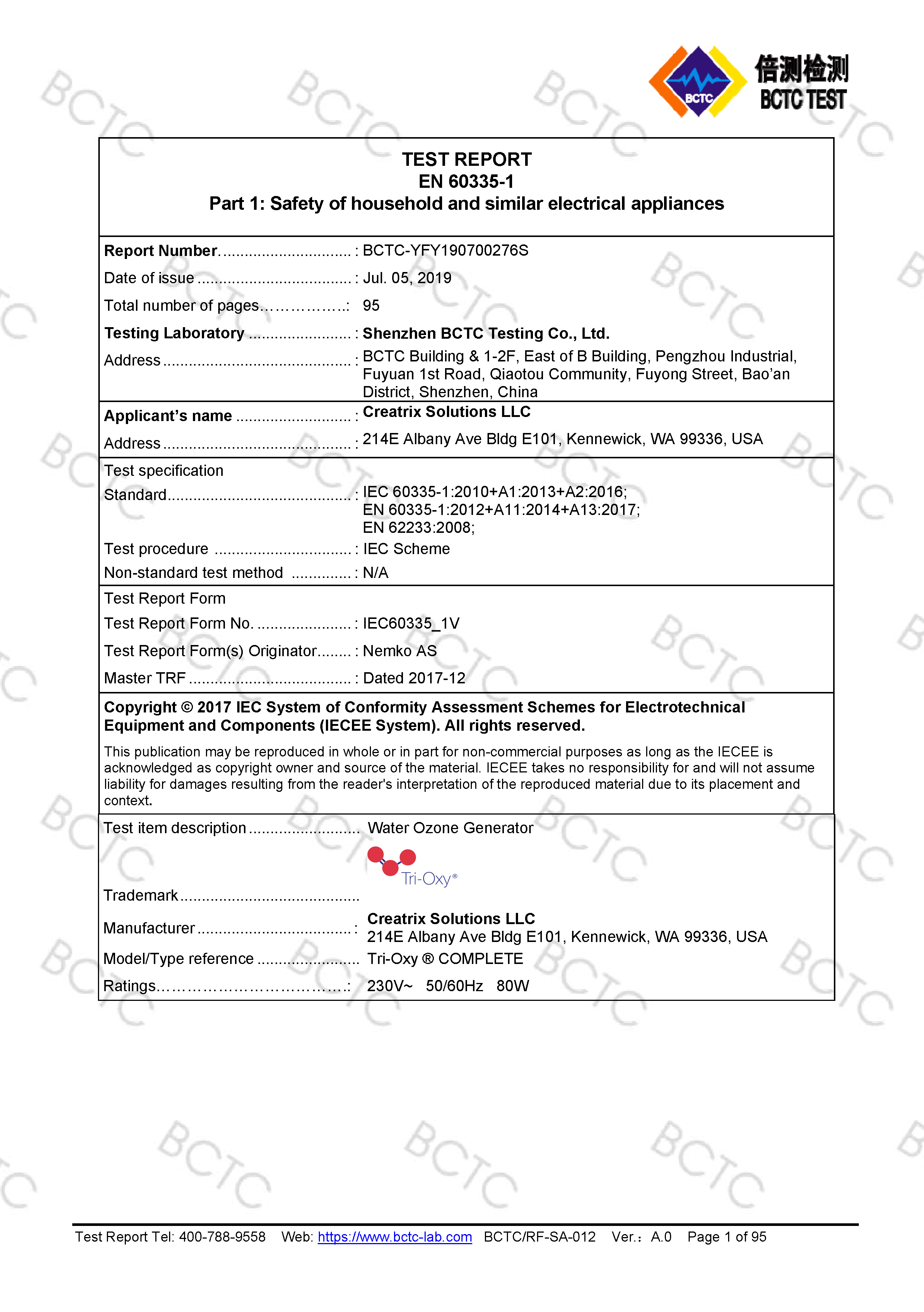 Tri-Oxy COMPLETE LVD Test Report Page 1